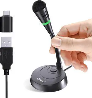 Mic for Mac Mini m4, USB C Microphone, Plug &Play Desktop Cardioid Condenser External Small Computer Mic for Laptop, Mute Button with LED Indicator, for Windows, Recording, Dictation/Zoom Meetings