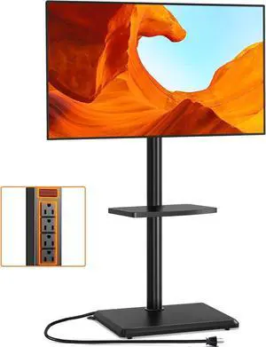 TVON Floor TV Stand with Power Outlet, TV Mount Stand for 32-60 inch TVs up to 88 lbs, Swivel TV Stand Mount with Height Adjustment and Safety Wood Base for Office, Corner, Max VESA 400x400mm