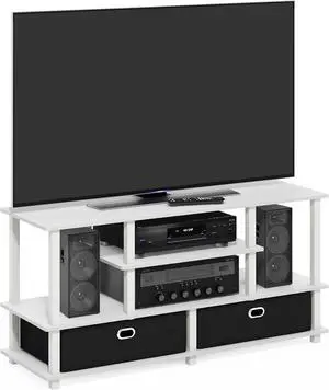Furinno Jaya TV Stand, Large Entertainment Center, for TV up to 55 Inch, TV Console for TV up to 55 Inch, with Storage Bin, for Living Room, Bedroom, White