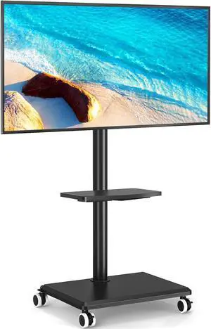 Rfiver Rolling TV Stand for 32-60 Inch TVs, 70° Swivel & Height Adjustable Mobile TV Cart for Optimal Viewing, Space Saving Floor TV Stand with Wheels Up to 88 lbs for Corner, Bedroom, Living Room