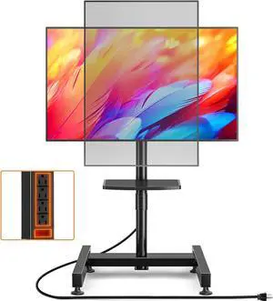 TVON Rolling TV Stand with Mount with Power Outlet for Most 13-50 inch TVs/Screen up to 55 lbs, Height Adjustable TV Floor Stand with Tilting and Rotating, Portrait to Landscap, Max VESA 200x200mm