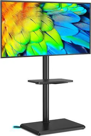 Rfiver Swivel Floor TV Stand with Mount for 32-60 Inch TVs up to 88lbs, Height Adjustable TV Mount with Wood Base & Shelf, Space-Saving Design Tall TV Stands for Living Room, Bedroom, Corner