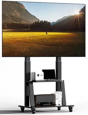 Mobile TV Cart Rolling TV Stand for 42 to 55 65 70 75 85 86 90 100 inch Television Heavy Duty Portable TV Stand on Wheels, Height Adjustment, Holds Up to 180 LBS, Vesa 200×200-900×600mm