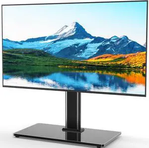 Universal TV Stand for 32-75 inch TVs up to 110 lbs, Height Adjustable Table Top TV Stand with Mount for Living Room Bedroom, Tempered Glass Base, Max VESA 600x400mm
