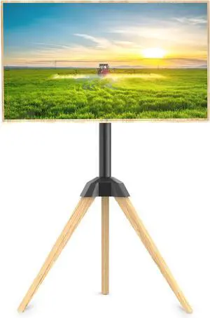 Wood Easel TV Stand for 32 to 65 Inch LCD LED OLED Screen, 25°Swivel Tripod TV Mount Portable Height Adjustable TV Floor Stand for Studio, Office, Bedroom Living Room, VESA 600x400mm (Black)