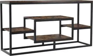 Becko US TV Stand for 50 55 60 Inch TV, Entertainment Center Farmhouse TV Stand TV Console with Storage Shelves Industrial Media Console Table for Living Room (Rustic Brown)