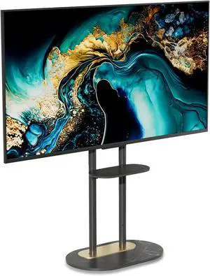 unho Double-Pole Floor TV Stand for 45-75 inch Flat LCD LED Screen TVs, with Heavy Base & Sintered Stone Slate Shelf, Height Adjustable Standing TV Mount for Office Bedroom Meeting Room