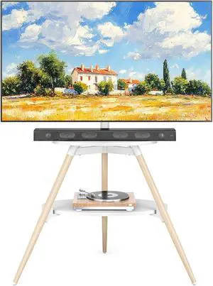 Rfiver Easel TV Stand for 32 to 65 Inch TVs, Height Adjustable & 180° Swivel Tripod TV Stand up to 88 lbs, Minimalist Corner TV Floor Stand with Storage Shelf for Bedroom, Living Room, Studio