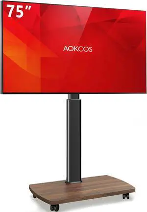 Rolling TV Stand for 43 50 55 60 65 70 75 Inch TVs, Portable Mobile TV Stand on Wheels, 10-Level Height Adjustable TV Cart with Swivel & Tilt Mount for Bedroom/Living Room/Office/Corner