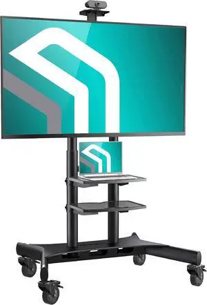 ONKRON Mobile TV Stand on Wheels for 50-86 Inch TVs, max Load up to 233 lbs, Height Adjustable TV Stand Portable, max VESA 800x500 - Movable, Rolling TV Cart with Wheels and Shelves Black