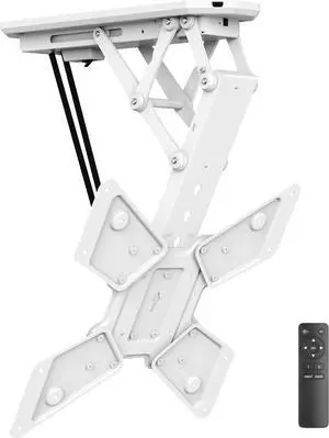 Mount-It! Motorized Ceiling TV Mount with Remote, Electric Flip Down Fold Up Pitched Roof Mount Fits 32, 37, 40, 47, 50 and 55 Inch Flat Screen TVs and Monitors, White