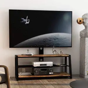 IANIYA Floor TV Stand with Mount and Bracket Plasma LCD LED Flat or Curved Screen TVs | Black Multi-Function Angle and Height Adjustable Tempered Glass Metal Frame Floor TV Stand (Wood +Metal+Glass)