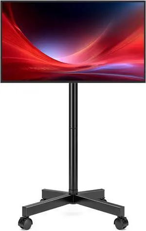 Hemudu Mobile TV Stand for 23-60 Inch LCD LED Flat/Curved Screen TVs, TV Cart Holds up to 77Lbs, Rolling TV Stand with Tilt and Height Adjustable, Pole TV Floor Stand with Wheels Max VESA 400x400mm
