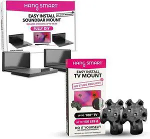 HangSmart TV & SoundBar Mount Bundle No Stud Easy Install, Universal Wall Mounts for Up to 150LBS & SoundBars Up to 50LBS Fits Most TVs & SoundBars with Hardware Included