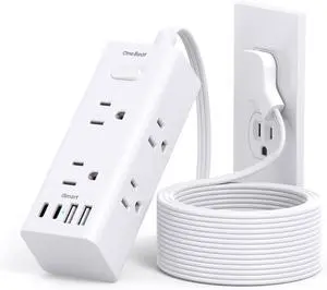 One Beat 10Ft Extension Cord with Multiple Outlets,Flat Plug Power Strip Surge Protector with 10 Ft Long Cord,6 Outlet 4 USB Ports (2USB C),Multi Outlet Wall Plug for Travel,College,Dorm Essentials