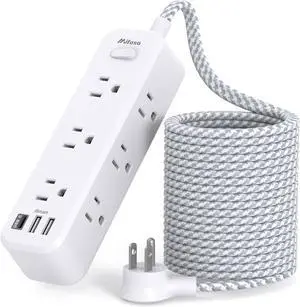 Mifaso Extension Cord 15 ft, Surge Protector Power Strip, Long Extension Cord with 9 Outlets 3 USB Ports, Extension Cord with Multiple Outlets, USB Power Strip for Dorm Room Essentials, College, White