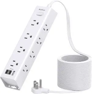 15Ft Extension Cord with Multiple Outlets, Addtam Flat Plug Power Strip Surge Protector with 15 Ft Long Cord,12 Outlet 3 USB Ports (2USB C), Desk Charging Station for Home College Dorm Room Essentials