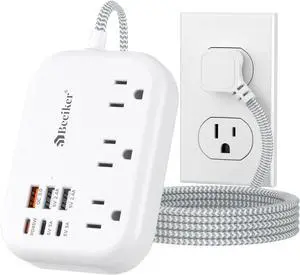 PD45W USB C Travel Power Strip, Cruise Power Strip with 6 USB(3 USB C) Ports and 3 Outlets, 5Ft Flat Plug Braided Extension Cord, 45W Fast Charging Station for MacBook Laptops iPad Pro iPhone Samsung