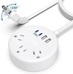 NTONPOWER 2 Prong Power Strip with USB-C, 1875W/15A, 180° Rotating Plug, Two Prong Power Strip, 2 Prong to 3 Prong Outlet Adapter, 3 Outlets 4 USB, Extension Cord 5 feet, Ideal for Old House