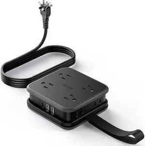 NTONPOWER 2 Prong Power Strip, 2 to 3 Prong Adapter, 5 ft Extension Cord, 1875W/15A, 180 Rotating Plug, 8 Outlets 3 USB(1 USB C), Wall Mount for Old House, Dorm, Office Black