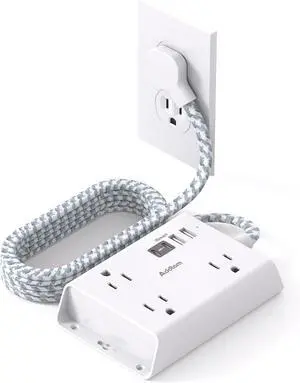 Cruise Ship Essentials, Addtam Travel Flat Plug Power Strip, Flat Extension Cord with 3 Widely Outlets and 4 USB Ports (2 USB C) Desktop Charging Station, Home Dorm Room Essentials