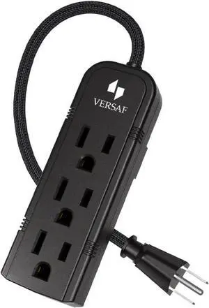 Power Strip 3 Prong Outlet - Slim Black 3 Grounded Outlets Heavy Duty Extension Power Cord Power Strip No Surge Protector with Wall Mount Hole Ideal for Home/Office(13A/125V/1625W/ETL Approved)