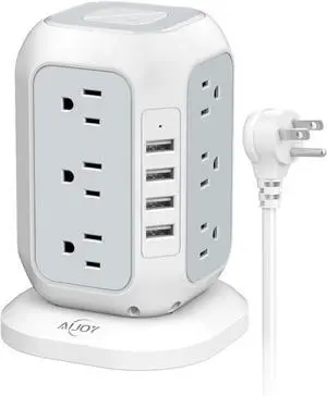 Power Strip Tower with USB Ports-AiJoy Surge Protector with 12 AC Outlet and 4 USB Ports, 10 Feet Extension Cord, USB Charging Station with Overload Protection, Office Desk Supplies, Dorm Essentials