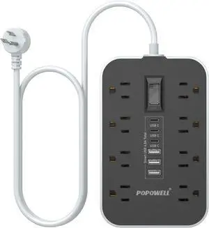 Appliance Power Strip- 14 Guage Heavy Duty Extension Cord, 24in, 8 AC Outlet& 6 USB Ports 4.8A USB Charging Station, 1080J, High Wattage for Microwave, Conditioner, Kitchen, Garage Essentials.
