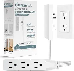 Outlet Concealer Power Strip | 5ft Flat Extension Cord | Ultra-Thin Outlet Cover Extension Cord with 3AC Outlets-,Universal Size,1625W for Kitchen, Home Improvement, Child & Pet Safe