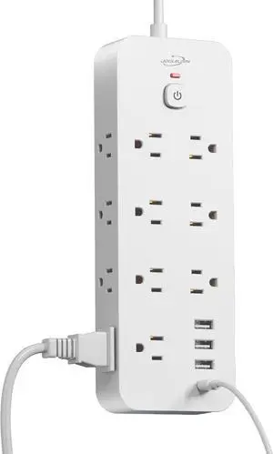 Surge Protector Power Strip with USB Ports, 14 AC Outlets with 4 USB Ports (1 USB C), 5 Feet Extension Cord with Multiple outlets, 1875W/15A, One Touch Switch Button, Wall Mountable for Home, Office