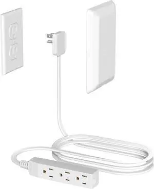 Flat Plug Power Strip Wall Outlet, 3 AC Outlets, Ultra Thin Extension Cord, Multi Socket Extender for Home Office, Dorm Room Essentials for Girls and Boys (White 5ft)