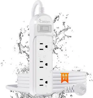 Outdoor Power Strip Weatherproof, IPX6 Waterproof 6.6ft SJT Extension Cord with 3 Widely Outlets Overload Protection Shockproof, Christmas Light Flat Plug Extension Cord Outdoor Indoor