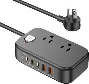 Power Strip with USB C Ports, 30W USB C Charging Station with 2 Outlets 3 USB C & 2 USB A, Surge Protection 1200J Charger for Multiple Devices, 5FT Flat Extension Cord USB Charger Hub for Travel Home