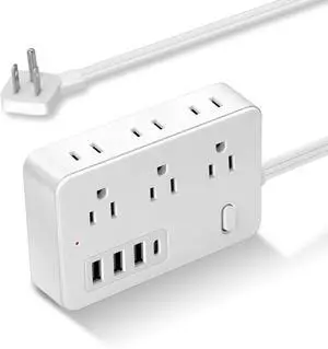 10Ft Surge Protector Flat Extension Cord Flat Plug Power Strip, 6AC Outlets, 4 USB Charger(1 USB C Port), 1700 Joules Protection, Office Supplies, Dorm Room Essentials