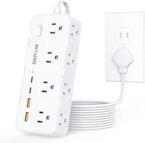 2 Prong Power Strip, 2 to 3 Prong Outlet Adapter with 8 AC & 4 USB Ports (2 USB C), 5FT Extension Cord, 1700J Two Prong Surge Protector, Wall Mountable, Ideal for Old House Non-Grounded Outlets