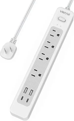 VINTAR 2 Prong Power Strip, 2 Prong to 3 Prong Outlet Adapter, 6ft Extension Cord with 4 Outlets & 4 USB(2 USB-C), 1440J Flat Plug Two Prong Surge Protector, Wall Mountable Ideal for Old House