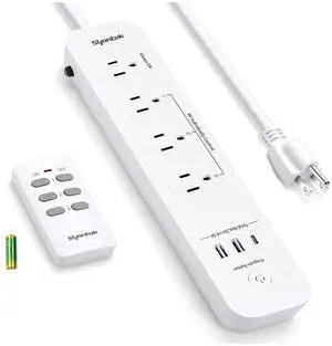 Remote Control Power Strip with 3 USB Surge Protector Power Strip with 3 RF Controlled Outlets, 5ft Extension Cord, 15A/1875W Remote Control Outlet for Household and Workstation Appliances