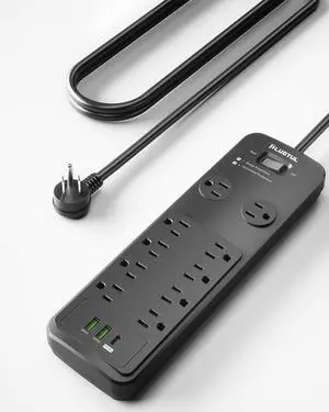 Surge Protector Power Strip 10FT, PLUGTUL Surge Protector with 10 Outlets - Spacious Design for Large Plugs, Flat Plug, 20W USB C Charging for Home, Office, ETL Listed2040J