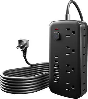 Surge Protector Power Strip - 8 AC Outlets & 6 USB Ports (4A/2C), 1080J Extension Cord with Multiple Outlets, 2-Sided Outlet Extender, 5FT Extension Cord, Wall Mount for Travel, Dorm Room