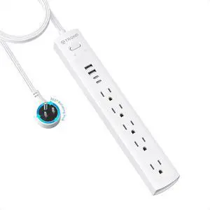 TROND Surge Protector Power Strip with 360° Rotating Flat Plug, 5 Widely Spaced Outlets with 2 USB C and 2 USB A, 1440J Surge Protector, Wall Mountable, Extension Cord 6ft for Home Office Dorm, White