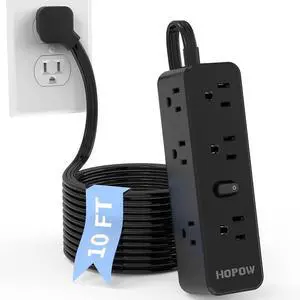 Surge Protector Power Strip, 10 Ft Power Strip with 9 Widely AC Outlets, 1700 Joules, Wall Mount 3-Side, Ultra Thin Flat Plug Extension Cord for Travel Home Office College Dorm, Black