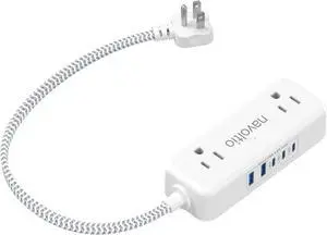 Short Extension Cord 1 ft -4 AC Outlets with 5 USB (5V/4.8A), Small Power Strip, Ultra Thin Flat Plug Extension Cord for Home Office College Dorm Essentials