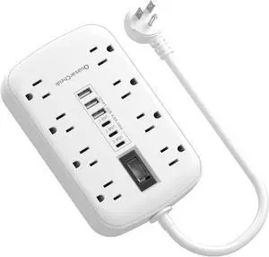 Short Extension Cord 1 ft, Small Power Strip Flat Outlet Extender Surge Protector with 8 AC Outlets 6 USB (5V/4.8A 24W), Mini Extension Cord Flat Wall Plug for Home Office Dorm Kitchen Bathroom