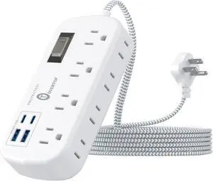 Overtop Power Strip Surge Protector, 8 Outlets, 4 USB Ports (2 USB C Ports), Multi Plug Wall Outlet Extender, 5Ft Flat Plug Extension Cord(13A/1625W) Charging Station for Travel Home Office Dorm