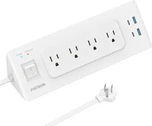 Electrical Outlet Extender with USB C, Flat Wall Plug Extension Cord with 4 Sockets, Surge Protector Power Strip 15 Amps/1200 Joules, 6.5 Ft Multi-Plug Extension Cable for Home Office Dorm, White