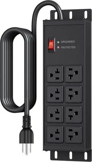 JUNNUJ Heavy Duty 20 Amp Surge Protector 4800J, Garage Metal 8 Outlets 12 Gauge, High Amp 5-15P Adapter Shop 6-20R T-Slot Industrial Outlet, 6 FT Extension Cord Commercial for Appliance