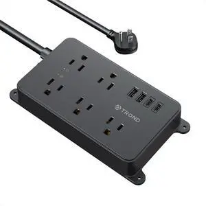 TROND Power Strip Surge Protector, 5 Widely-Spaced Outlets with 2 USB A and 2 USB C, ETL Listed, Wall Mountable, Flat Plug 5ft Extension Cord, 1300J, 14AWG Heavy Duty, for Office Kitchen, Black