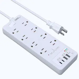 Surge Protector Power Strip, Extension Cord with USB Timer 8 Outlets(1875W/15A) and 2 USB A+2USB C Ports, ETL Listed, Wall Mountable, 1200J Surge Protector for Home, Office