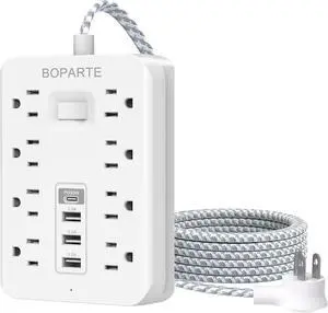 Power Strip Surge Protector - 10Ft Extension Cord with 8 AC Outlets, 3 USB Ports and 1 USB C (PD 30W) Port for Home, Office, Dorm Essentials, 1700 Joules-White