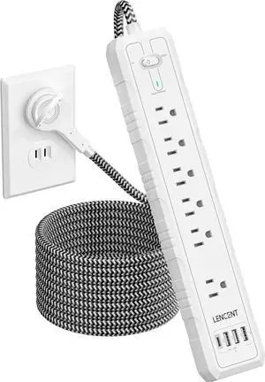 2 Prong to 3 Prong Outlet Adapter, LENCENT 2 Prong Power Strip, 1050J 2 Prong Flat Plug Surge Protector, 6ft Extension Cord, 6 AC Outlets & 4 USB(1 Type-C), Ideal for Non-Grounded Outlets